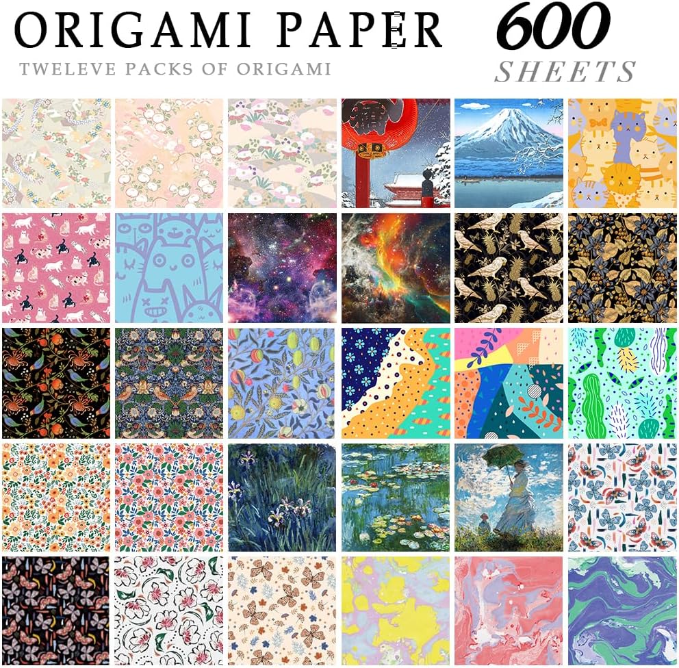12 Different Packs Full Collection Origami Paper Kit 6 Inch Square Double Sided Color Vivid Colors Creation Easy Fold Paper Set Hand Crafts Paper Arts Creativity.01