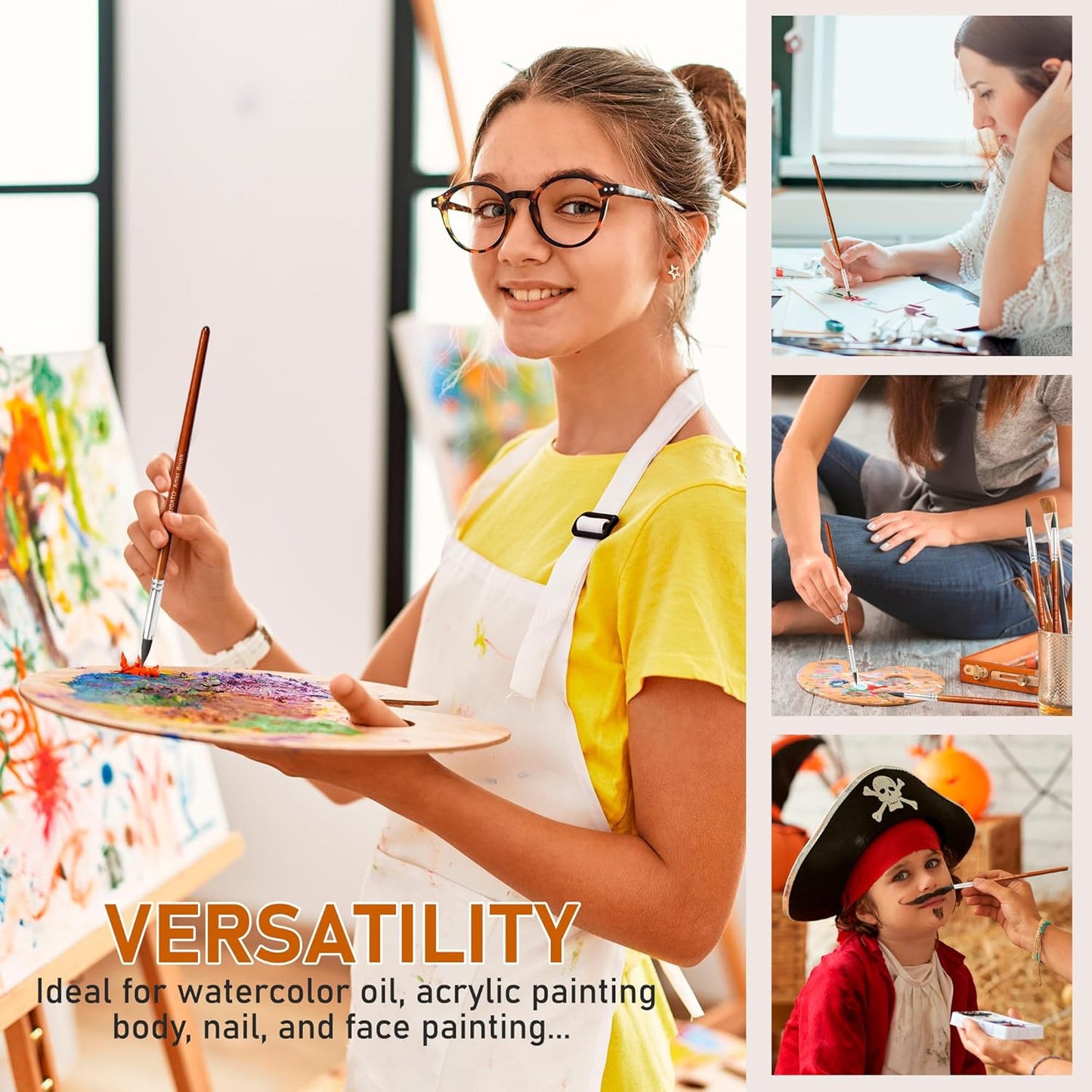 DUGATO Artist Paint Brush Set (10 Sizes) - Fine Tip Round Synthetic Brushes for Watercolor, Acrylic, Gouache, Oil Painting & Crafts - Professional Quality Art Supplies