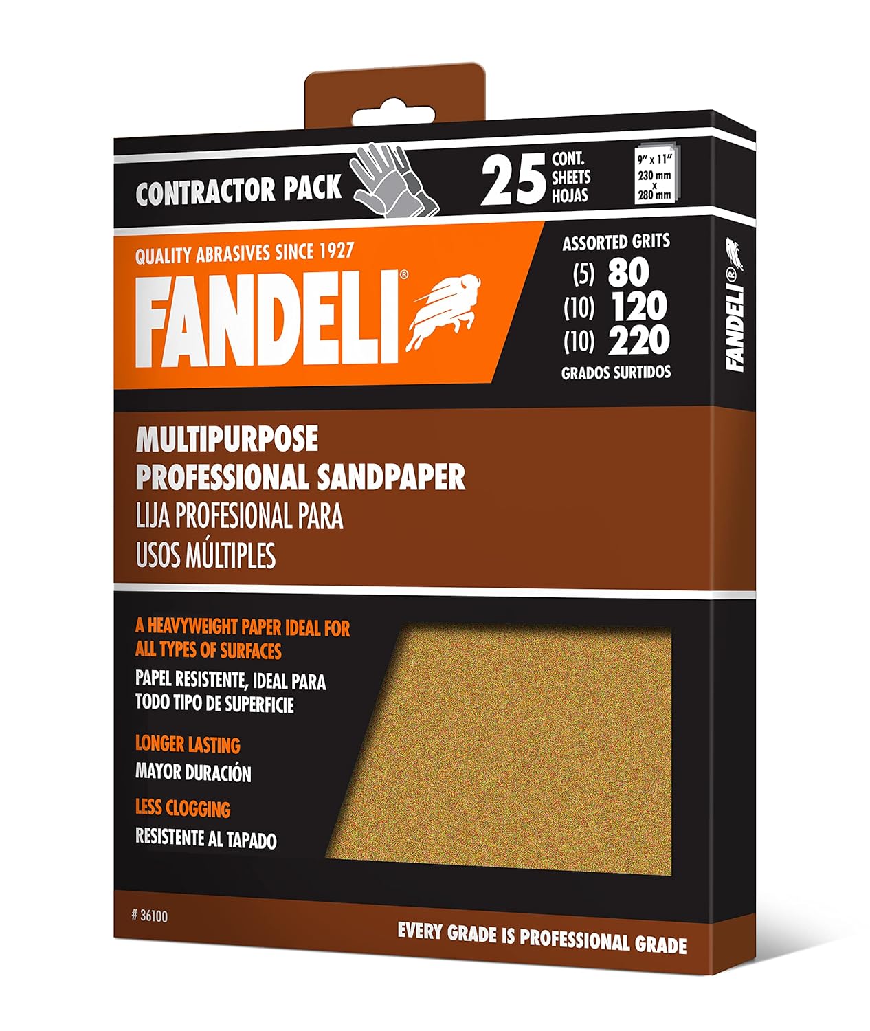 Fandeli | Multi-Purpose Sanding Paper | Assorted Grits (80,120,220) | 25 Sheets of 9'' x 11'' | Perfect for Sanding Metal and Sanding Wood | Hand Sanding | Orbital Sanders