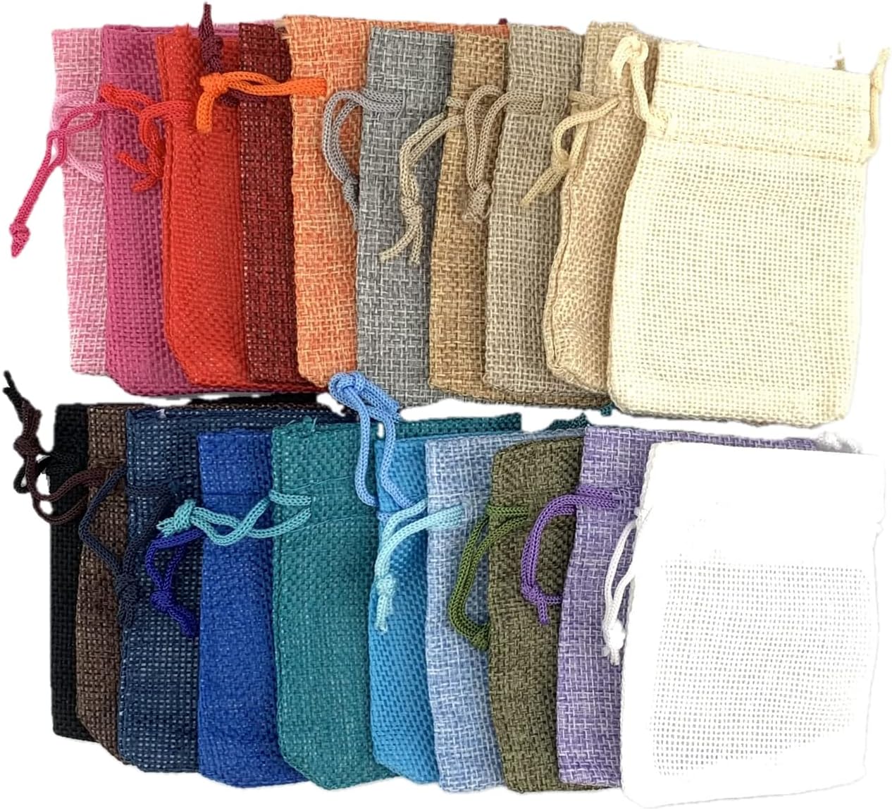 Palmhomee Pack of 20 Burlap Gift Bags with Drawstring Linen Jewelry Pouches Wedding Jute Bags for Jewelry and Treat Pouches Birthday Party Wedding Favors Gift(2.8x3.6 Inch, Mixed Colors)