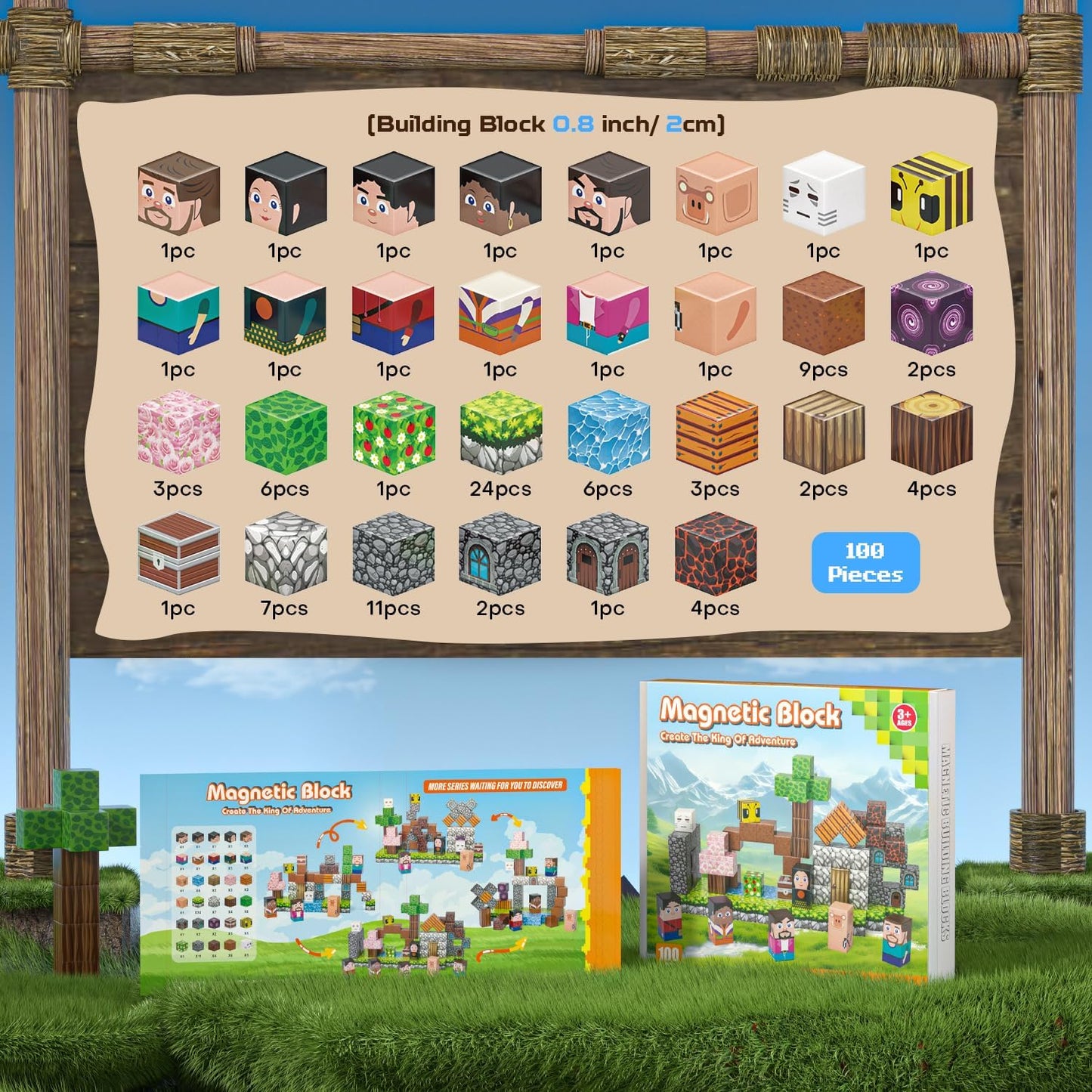 100PCS Magnetic Blocks, Magnet Tiles Toys for Kids, Magnetic Building Blocks Cubes, STEM Montessori Stacking Magnets for Kids, Birthday Gifts for Boys and Girls Age 3+ Years Old