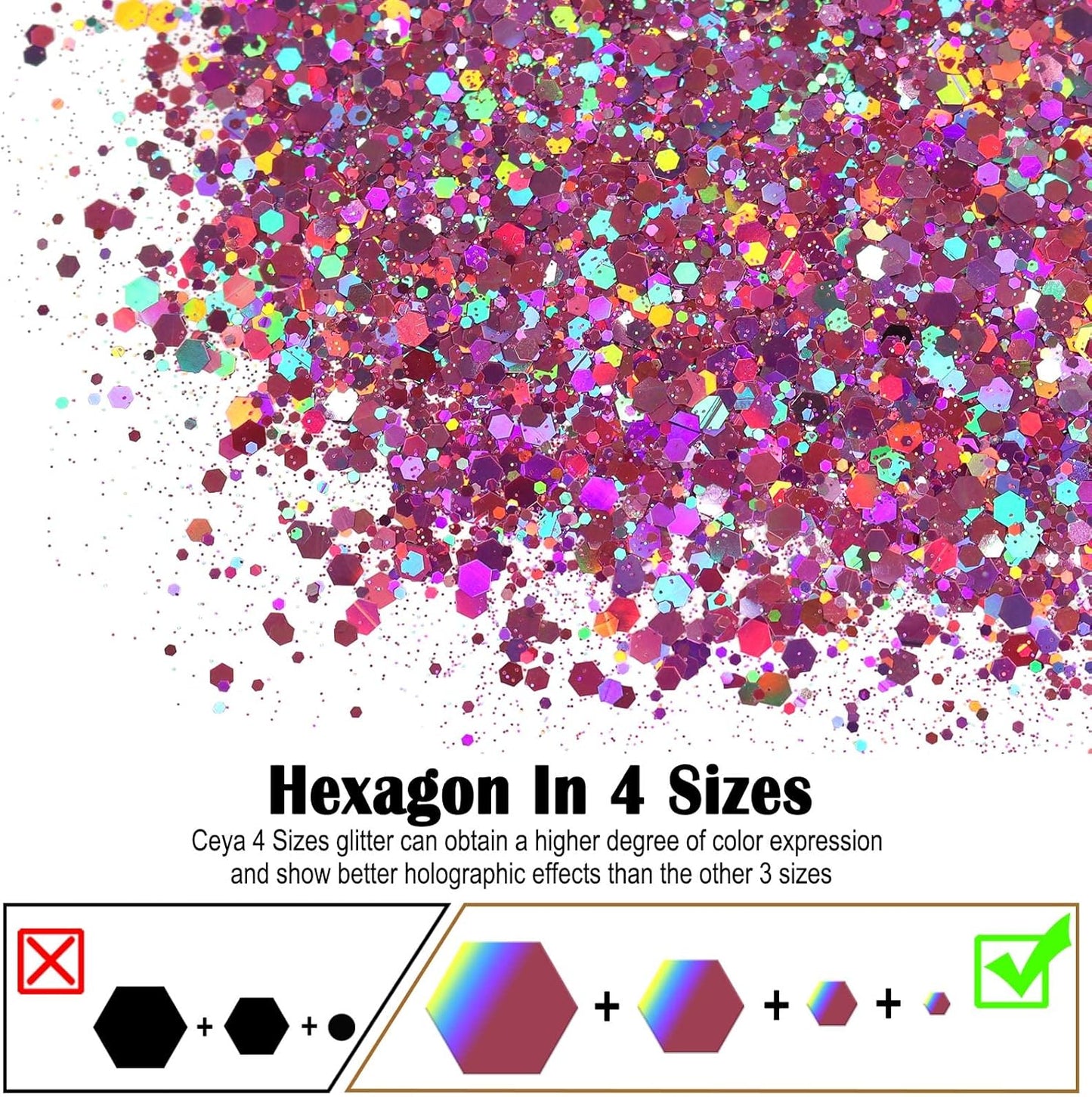 Ceya Holographic Chunky Glitter, 4.9oz/ 140g Violet Craft Glitter Powder Mixed Chunky & Fine Flakes Iridescent Nail Sequins for Nail Art, Hair, Epoxy Resin, Tumblers, Slime, Painting, Festival Decor