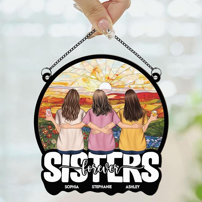 Macorner Personalized Window Hanging Suncatcher, Sister Forever, Women's Birthday Gift