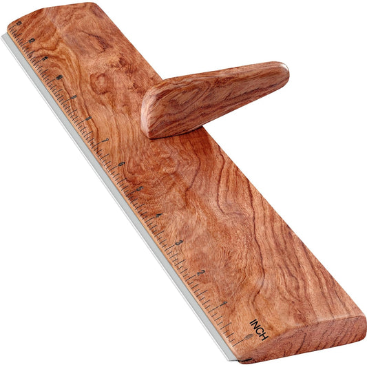 SAVINA Safety Ruler with Handle & Stainless Steel Edge - 13in Handmade Hardwood Ruler for Quilting, Sewing, Fabric, Paper & Leather Crafts - Comfortable Grip for Precision Tailoring & DIY Projects