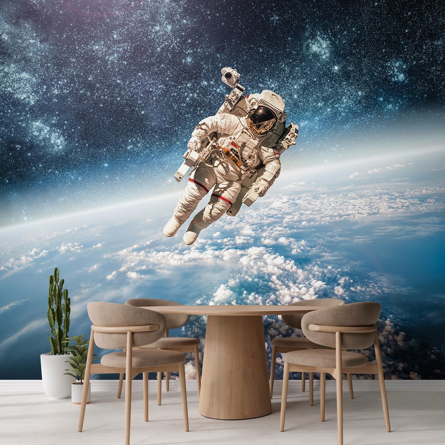wall26 Wall Sticker/Wall Mural an Astronaut Floating About Planet Earth, Not Peel and Stick, Non-Woven Wallpaper Decorative for Bedroom, Living Room, Office - 108x144 inches