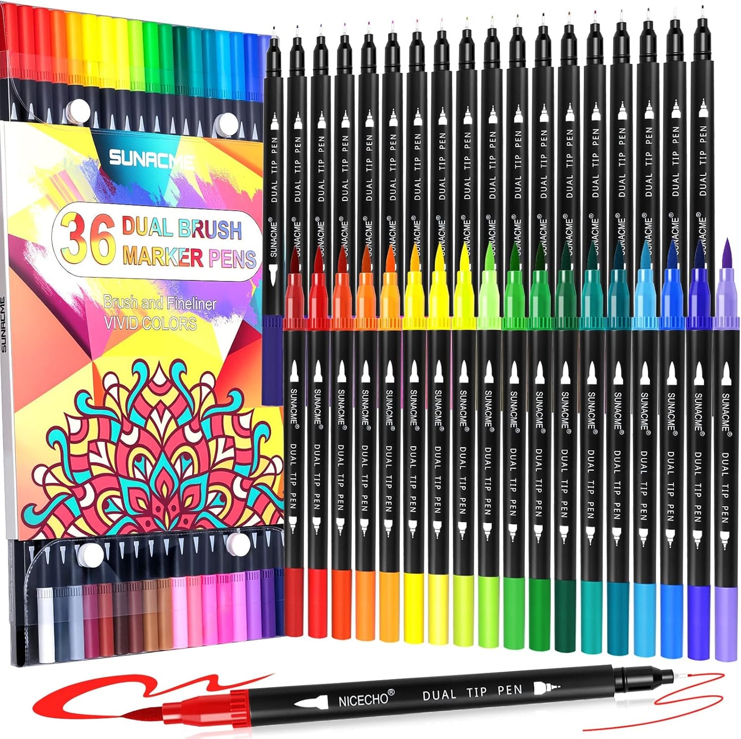 36 Dual Brush Marker Pens, 36 Colors Art Marker Set with Brush Tip and Fineliner Tip for Adults Coloring Books, Aesthetic School Art Supplies No Bleeding