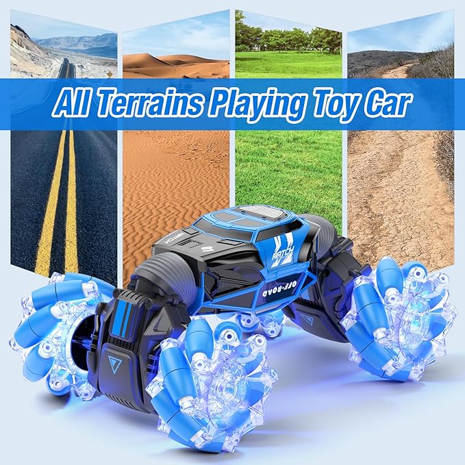 Gesture RC Car, Gesture Sensing RC Stunt Car Toys with Lights & Dance for Kids 6-12 yr, 2.4GHz 4WD Hand Remote Control with Lights Music, Off-Road 360° Rotation Drift for Birthday Toy Gifts-(BLUE)