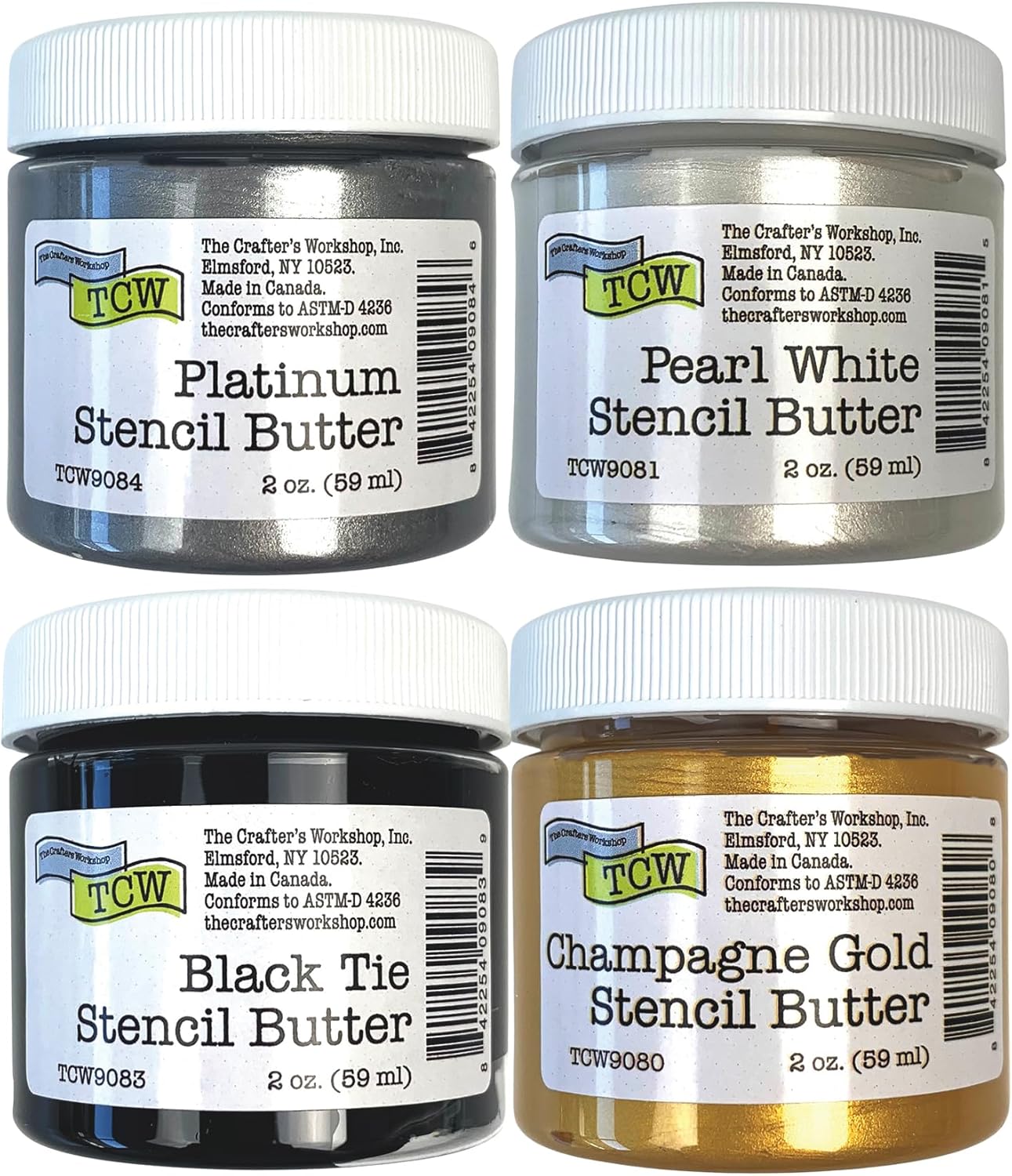 The Crafter's Workshop Stencil Butter - Celebration Acrylic Paint Set - Boutique Metallic Texture Paste for Art, Canvas, Journals, & Cards - 4 x 2oz Jars