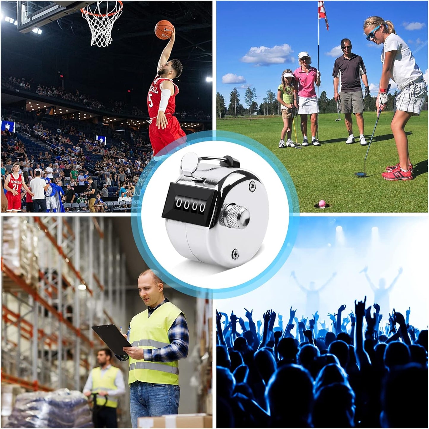 2 Pack Metal Hand Counter Four-Digit Counter with Nylon Lanyard Silver Counter Click Counter Handheld Click Counter Digital Counting