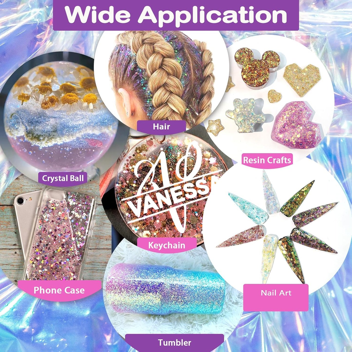 Renfio Opal Chunky Glitter, 1.75oz/50g Silver Glitter, Dreamy High Sparkle Glitter for Crafts Holographic Fine Glitter Mix Iridescent Glitters Flake for Resin Nails Art Hair DIY Snow Globe - Azure Sea