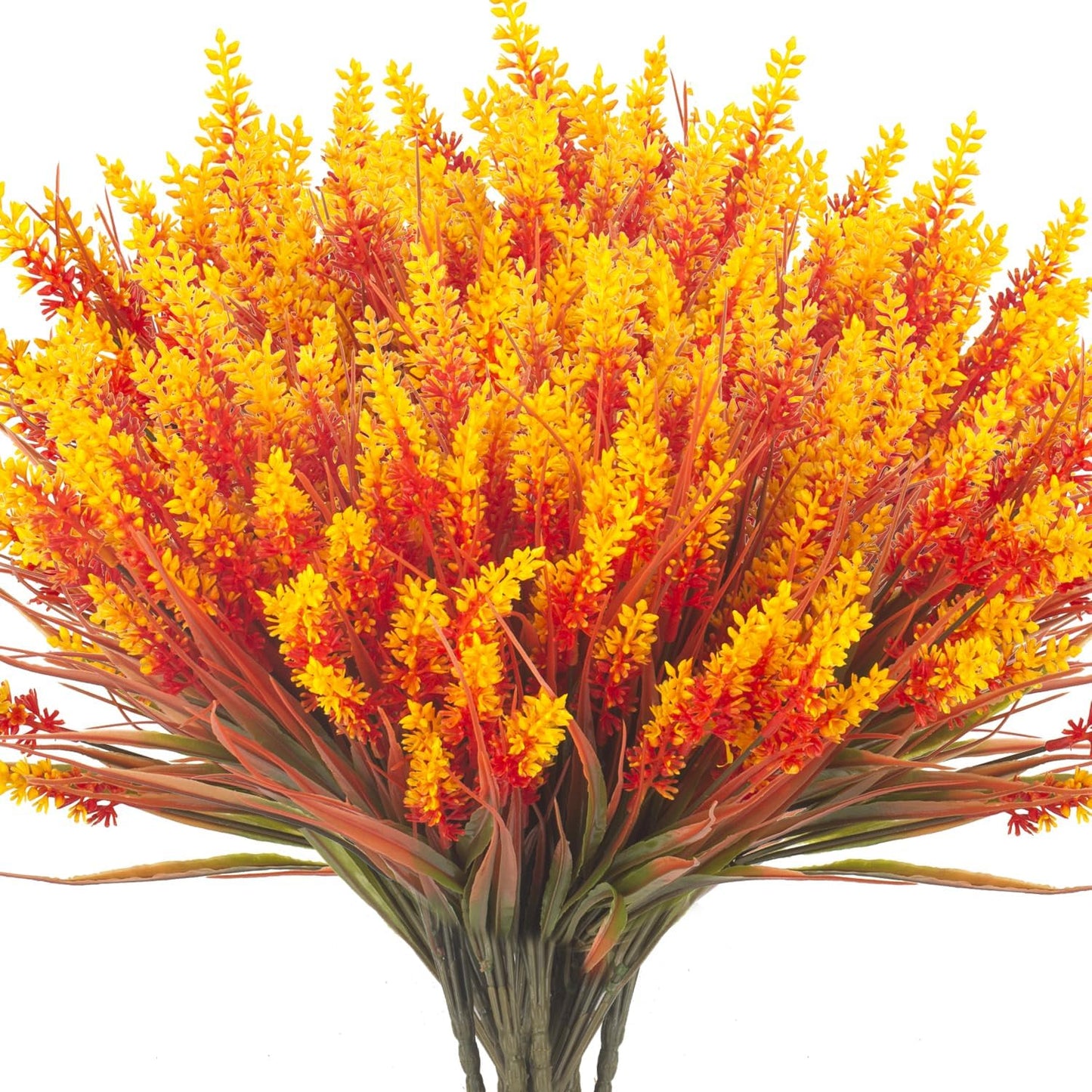 20 Bundles Artificial Plants Outdoor Fake Monkey Grass with Flowers (Fall Red)