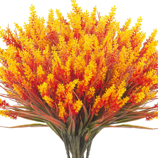 20 Bundles Artificial Plants Outdoor Fake Monkey Grass with Flowers (Fall Red)