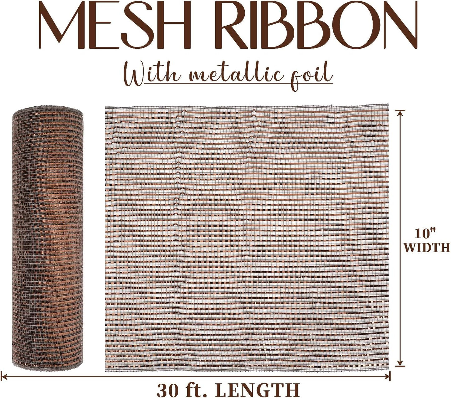 MEEDEE Brown Deco Mesh 10 Inch Deluxe Wide Foil Metallic Mesh Ribbon Chocolate Deco Mesh Harvest Mesh Ribbon Fall Mesh for Wreaths, Garland, Christmas Tree, Gift Wrapping, Bows Making (30 Feet)
