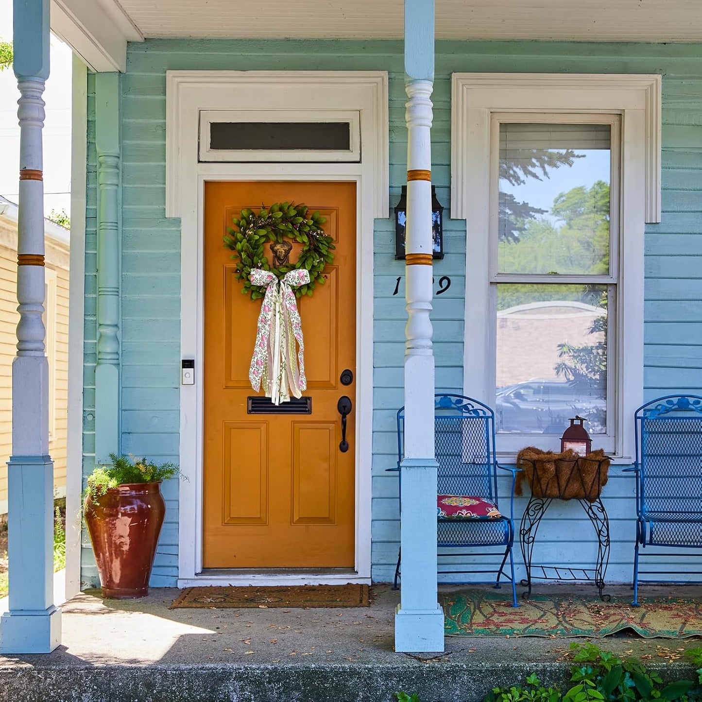 Large Flower Ribbon Bow for Wreath, Pink Floral Fabric Ribbons Set Assorted Leaves Lace Ribbon Green Dot Clip-On Wreath Sash Ribbons Bundle for Home Indoor Outdoor Decor