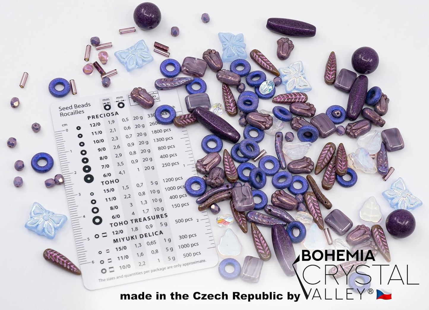 2.1oz (60 g) Mix of Unique Czech Bohemia Glass Pressed Beads, Violet Purple Pink Crystal AB, Table Cut, Matte and Glossy, Hand Made BCV