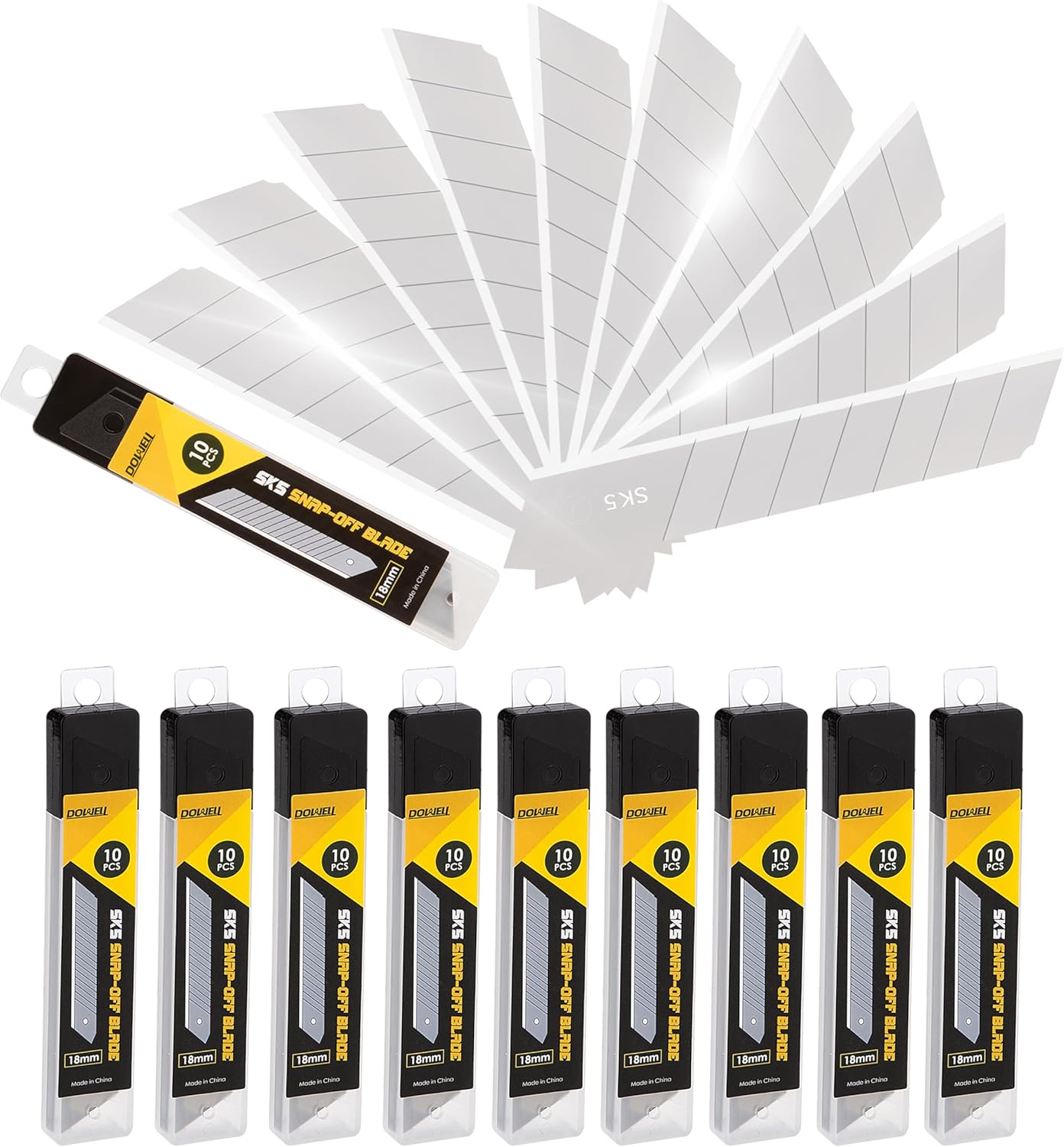 DOWELL 18mm Snap Off Blade SK5 Utility Knife Retractable Blades Box Cutter Blades (100pc)