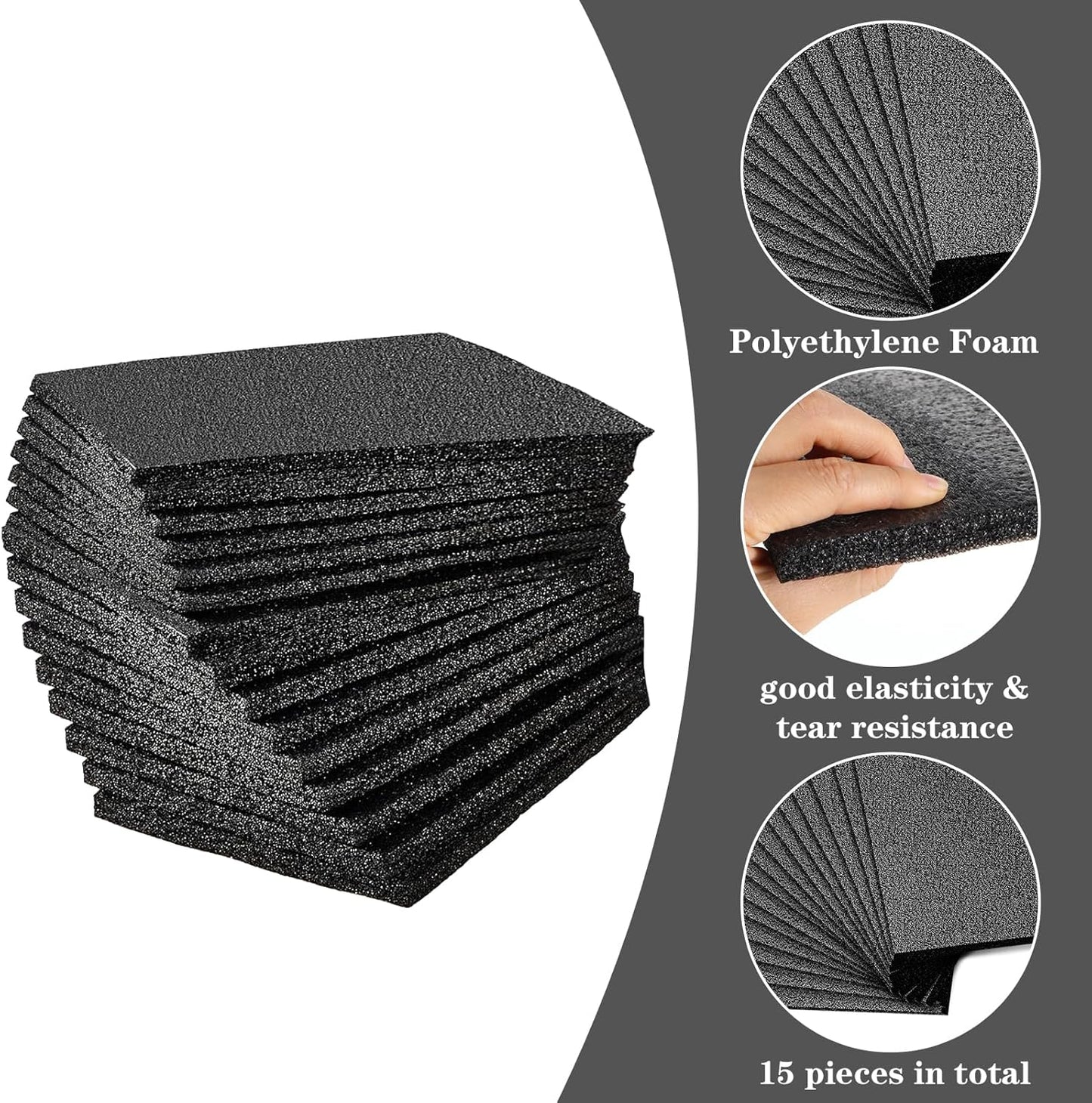 15 Pcs 12" x 8" x 0.5" Polyethylene Foam Thick Foam Sheet Firm Black Foam Padding PE Foam Packing Foam Pieces for Craft Shipping Moving