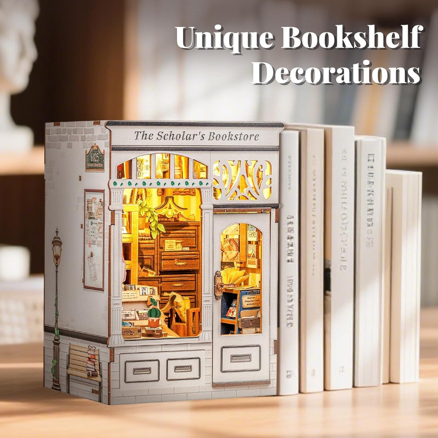 Fsolis Book Nook Kit - DIY Miniature Dollhouse Kit 3D Puzzles for Adults Tiny House Mini Booknook Craft Bookshelf Decor, 168 Wooden Pieces, Gifts for Women Book Lovers(The Scholar's Bookstore)