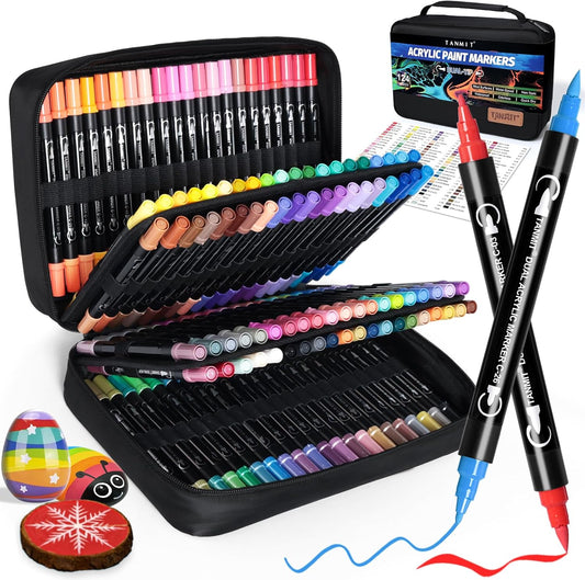 124 Colors Acrylic Paint Pens, Dual Tip Acrylic Paint Markers with Brush Tip and Fine Tip, Acrylic Pens for Rock Painting, Wood, Canvas, Stone, Glass, Ceramic,DIY Crafts Making Art Supplies