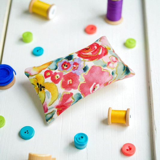 Emery Pincushion for Sewing - Filled with Abrasive Emery Sand - Handmade in USA (2"x3", Pastel Floral on White)