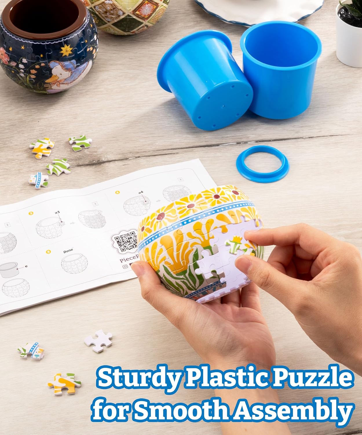 PieceRelax 3D Puzzle Planter 80 Pieces - Daisy Breeze, Home Decor Flower Pots for Indoor Cactus, Succulents Pots [K1129]