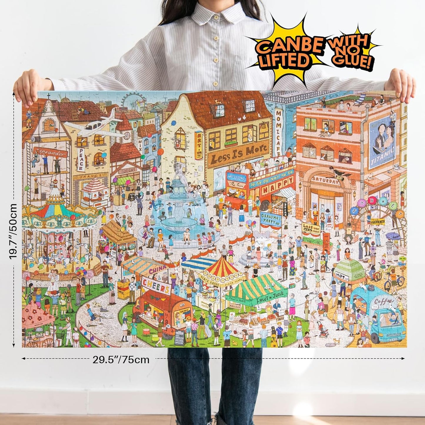 MOMIBOOK Puzzles for Adults 1000 Pieces Jigsaw Puzzles of Weekends in a Small Town, Painting Image Difficult Challenging Hard Impossible Puzzle Unique Funny Party Christmas Birthday Gifts