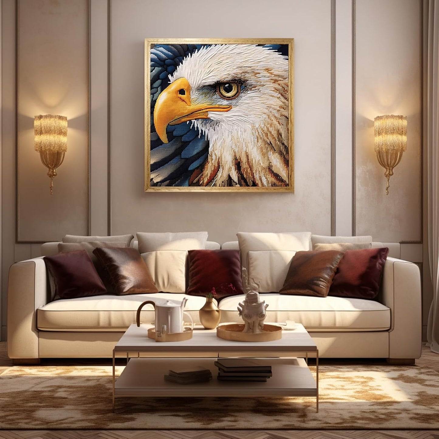 51buyoutgo 11CT Stamped Cross Stitch Kits for Adults - 12x12 in Beginner Embroidery Kit with Funny Easy Washable Animal Eagle Pattern, Pre Printed Fabric for DIY Home Decor, Mom Gifts & Stress Relief