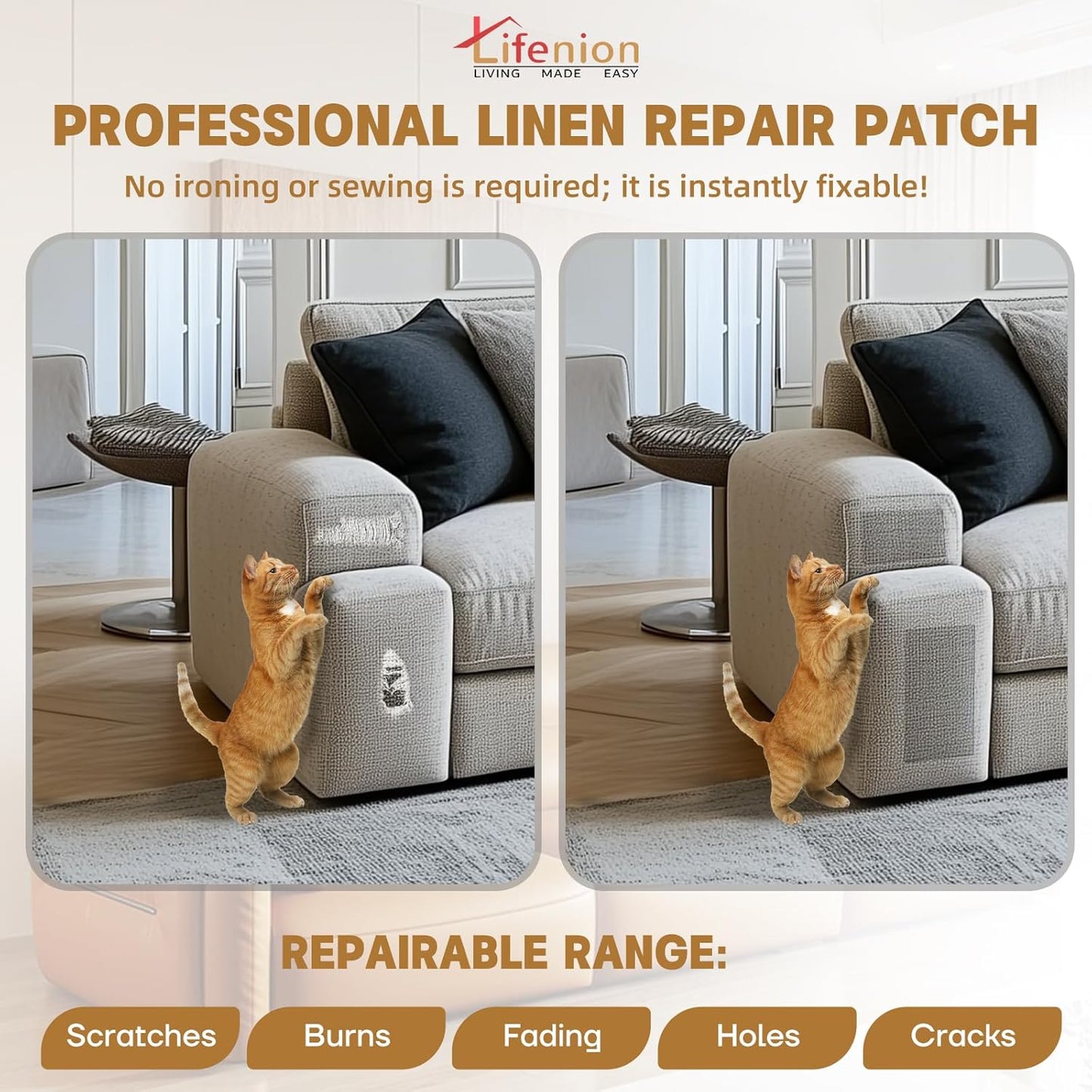 Fabric Repair Patches, Linen Self-Adhesive Fabric Repair Tape, Strong Sticky Linen Patch for Sofas, Tote Bags, Clothing, Car Seats, Furniture（Medium Grey, 3.5X79 inch）