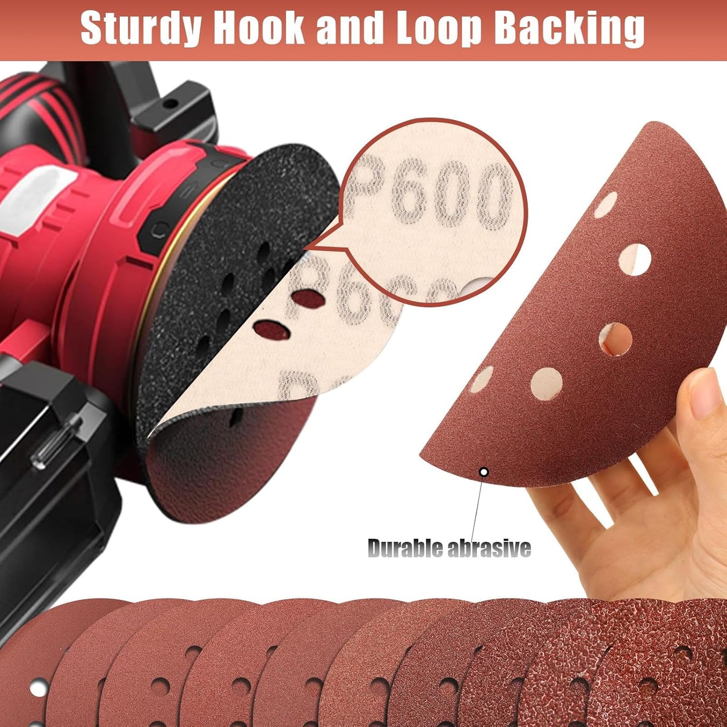 600 Grit 5 Inch Sanding Discs Hook and Loop Sandpaper, 150 PCS 8 Hole Adhesive Extra Fine Sand Paper for Random Orbital Sander