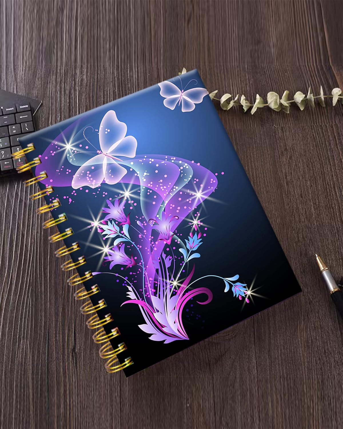 iampanda Spiral Journal Notebook,Fashion Strong Twin-Wire Binding with Premium Paper for Girl Women,60 Sheets A5 College Ruled Notebook/Journal,Perfect for School Office Home Gifts,Blue Butterflies