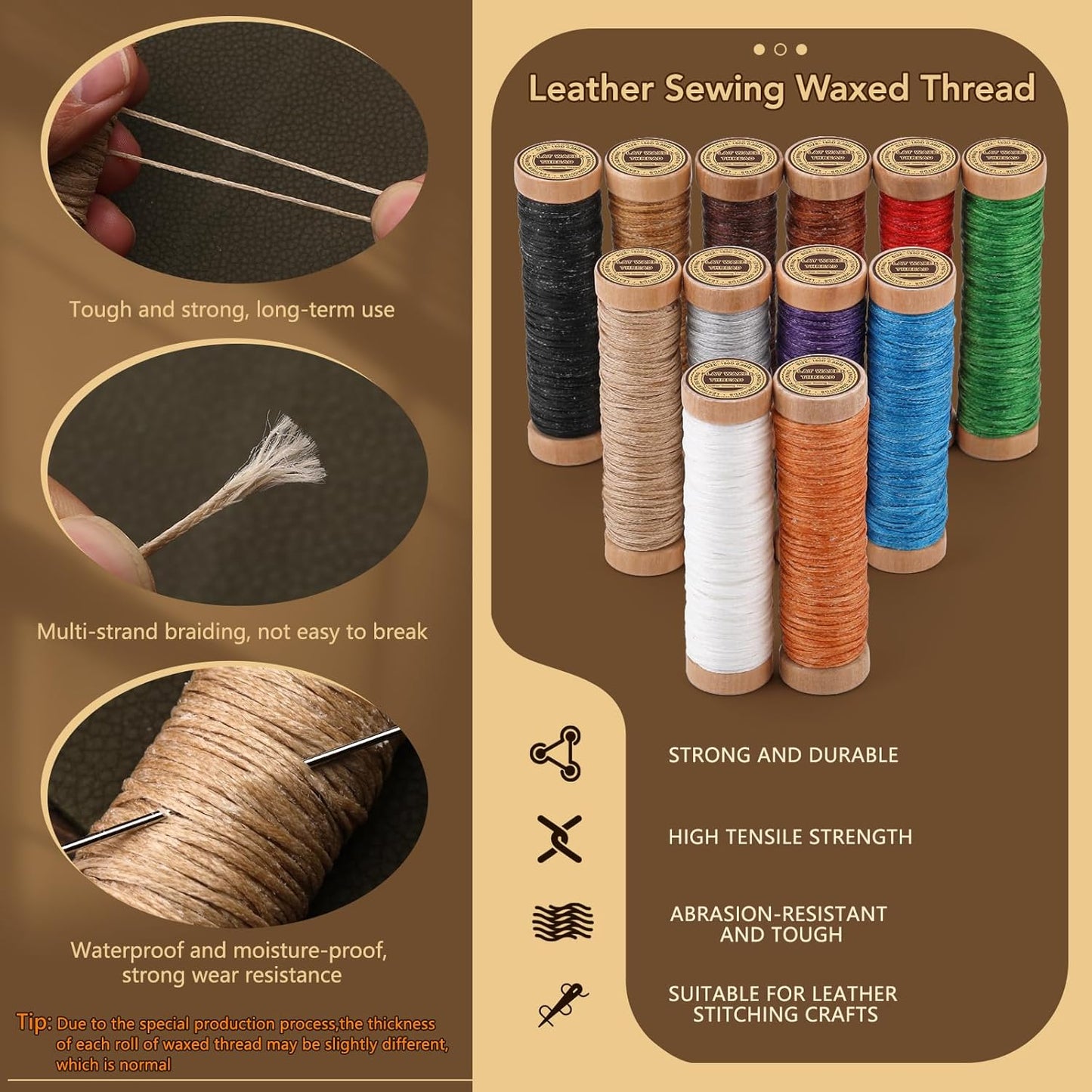 12 Colors Waxed Thread for Leather Sewing, 660 Yards Flat Leather Sewing Thread, 150D Waxed Cord for Stitching Repairing Book Binding Canvas Sofa Furniture