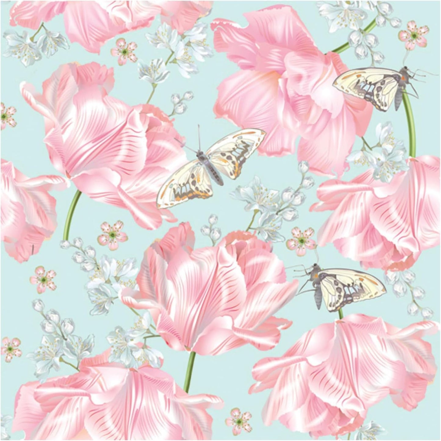 20-ct 13x13 Flowers Paper Luncheon Decoupage Napkins, 3-Ply Servilletas Printed Flower Pink Tulips Cocktail Napkin for Art, Dinner and Party, Disposable Napkins Decor