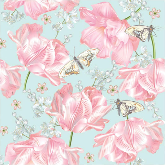 20-ct 13x13 Flowers Paper Luncheon Decoupage Napkins, 3-Ply Servilletas Printed Flower Pink Tulips Cocktail Napkin for Art, Dinner and Party, Disposable Napkins Decor