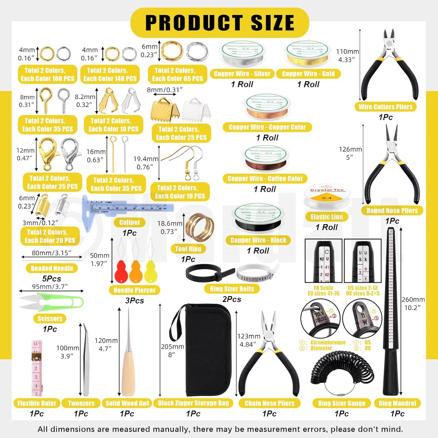 Mardatt 957Pcs Jewelry Making Supplies Kit - Includes Pliers, Ring Sizer, Wires, Opener & Other Findings for Jewelry Making & Repair