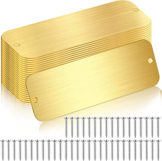 24 Pcs Personalized Name Plates Laser Engraved 1" x 3" Solid Brushed Metal Plaque Trophy Plate Blank Name Tag with Adhesive Backing and Screws for DIY(Gold,Round Corner)