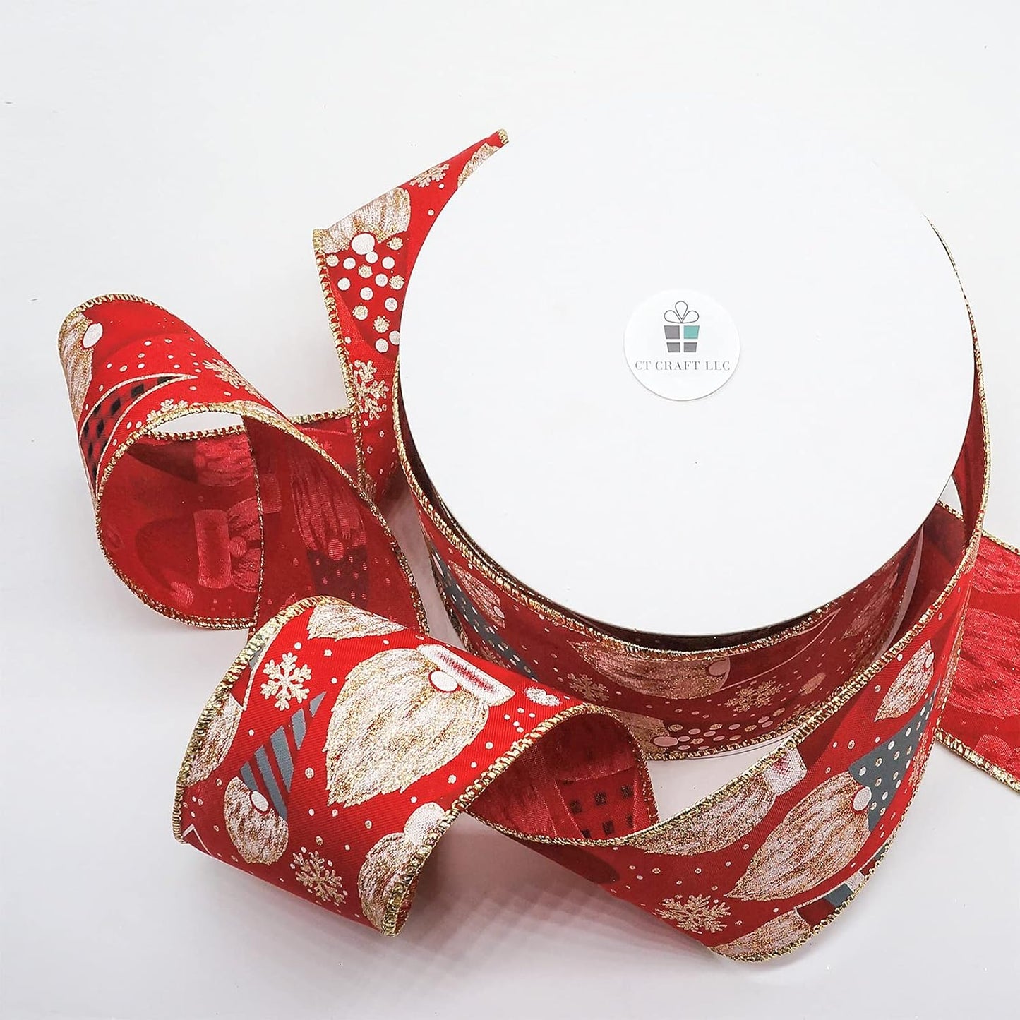 CT CRAFT LLC Red Satin with Elf Christmas Wired Ribbon 2.5 Inch x 25 Yards for Christmas Home Decor Tree Topper Bow Gift Wrapping DIY Crafts Wreath Garland