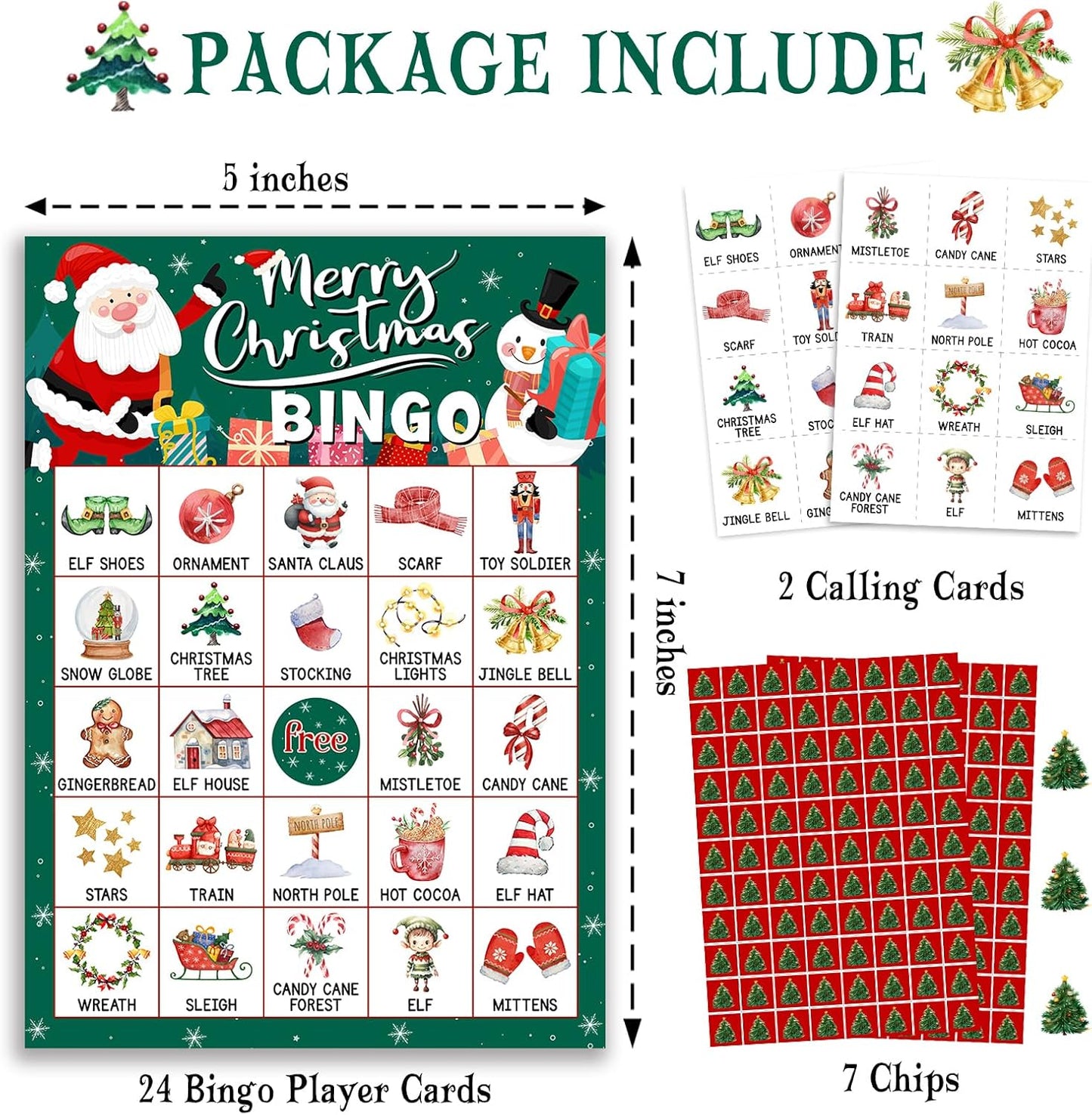Christmas Bingo Game Cards, 24 Players Christmas Bingo Game for Teens Adults, Xmas Games Supplies for Family Outdoors Xmas Party Favors Supplies Decorations