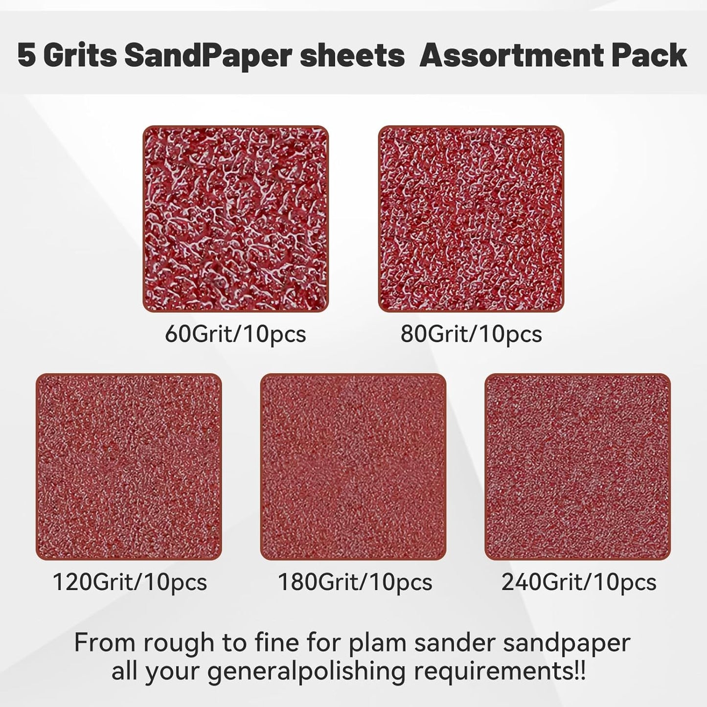 1/4 Sandpaper Sheet,4-1/2"*5-1/2" Assorted 60-80-120-180-240,50PACK