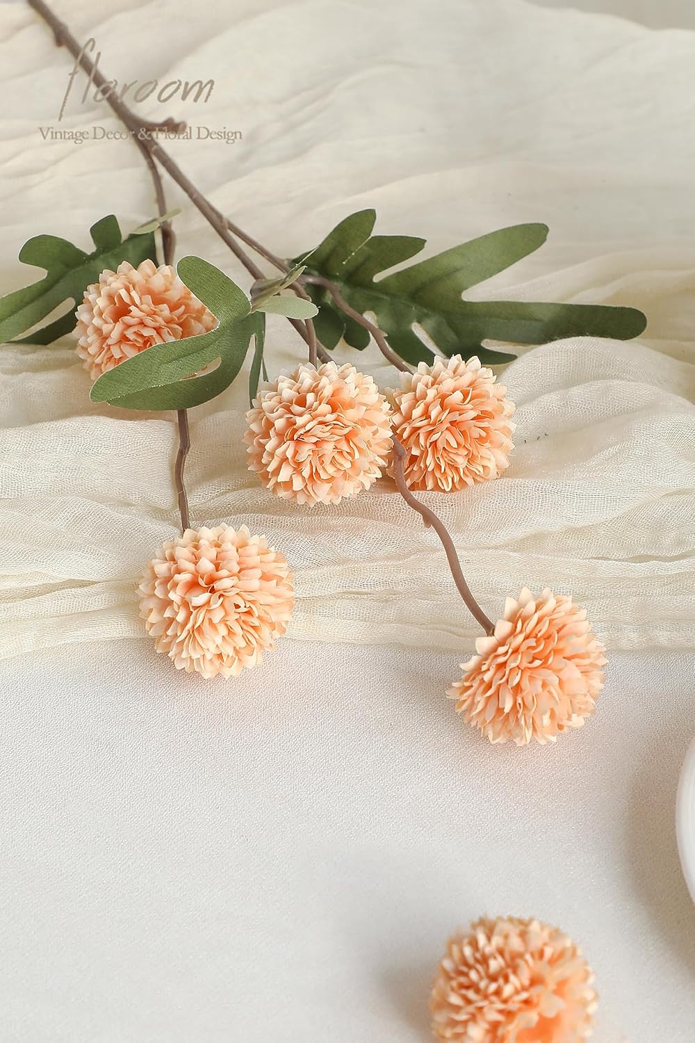 Floroom 5pcs Apricot Peach Faux Silk Mums Artificial Flowers, Bulk Fake Small Mini Chrysanthemums with Stems for DIY Wedding Centerpieces Floral Arrangements Vase Fillers Home Decorations