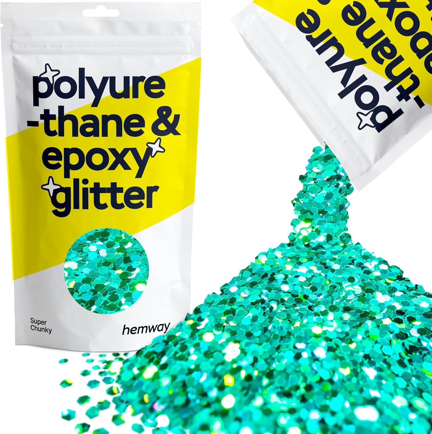 Hemway Glitter for Resin 100g Turquoise Blue Holographic Metallic Crystals for Epoxy Craft Super Chunky Flakes Tumblers Wax Melt