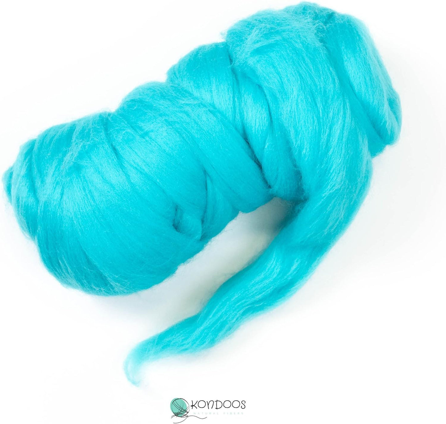 Kondoos Colored Natural Wool roving, 8 OZ. Best Wool for Needle Felting, Wet Felting, handcrafts and Spinning. (Cyan)