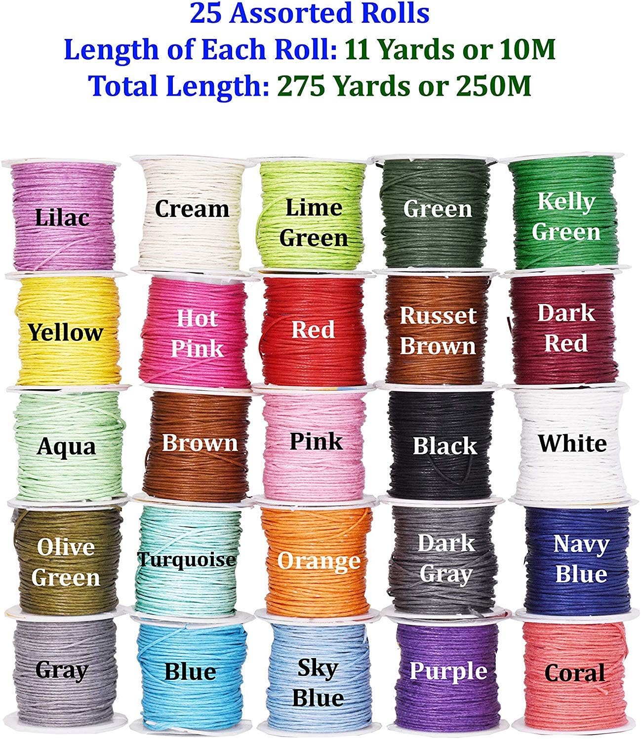 Mandala Crafts 1mm 273 Yards Assorted Cotton Waxed Cord for Jewelry Making Bracelet Cord Waxed String - Beading String Thread Jewelry Cords for Necklaces String