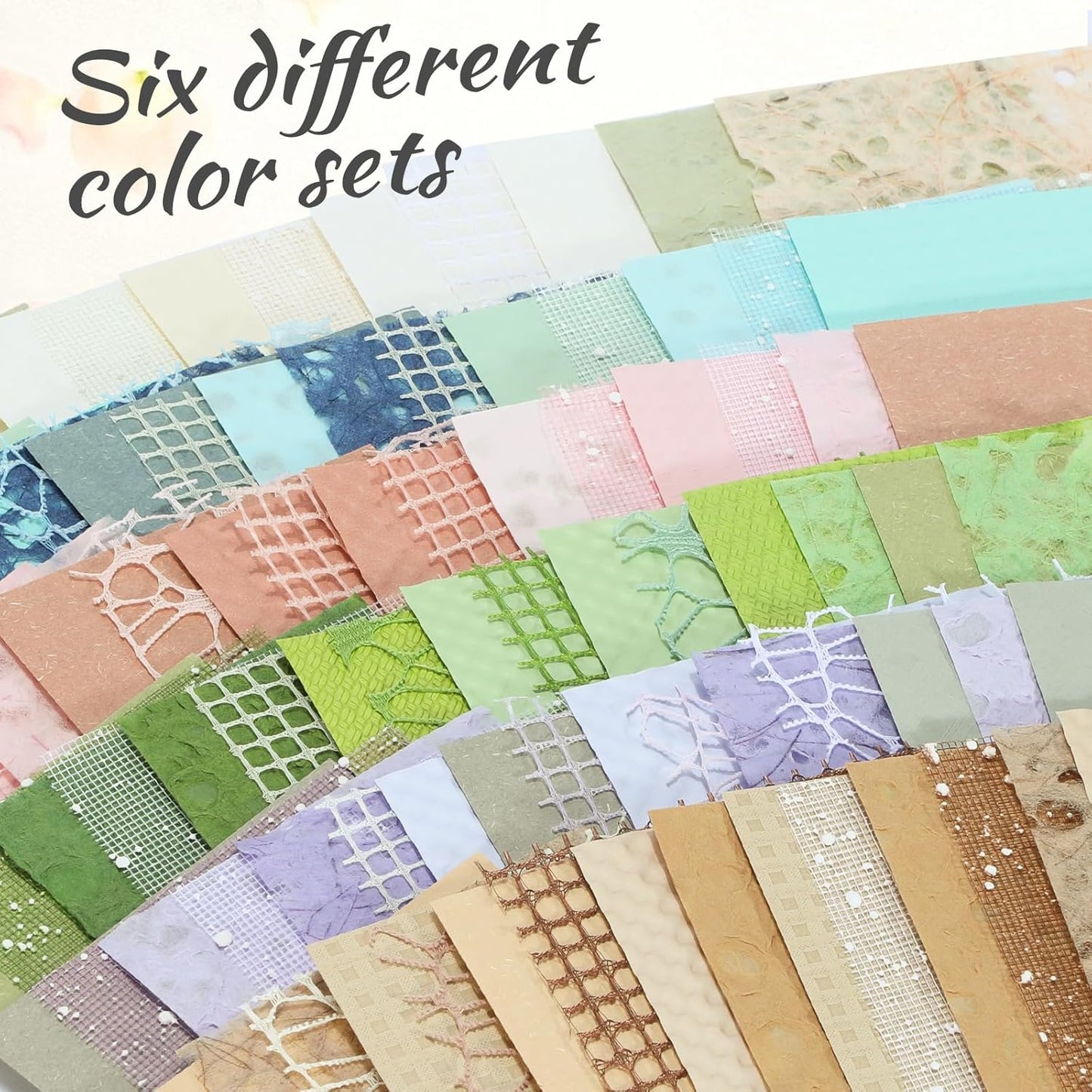 96 Sheets Textured Scrapbook Paper Set - 6 Color Themes, Assorted Mesh Fabric, Decoupage Paper for Junk Journals, Card Making, DIY Crafts (3.9x5.5 Inch)