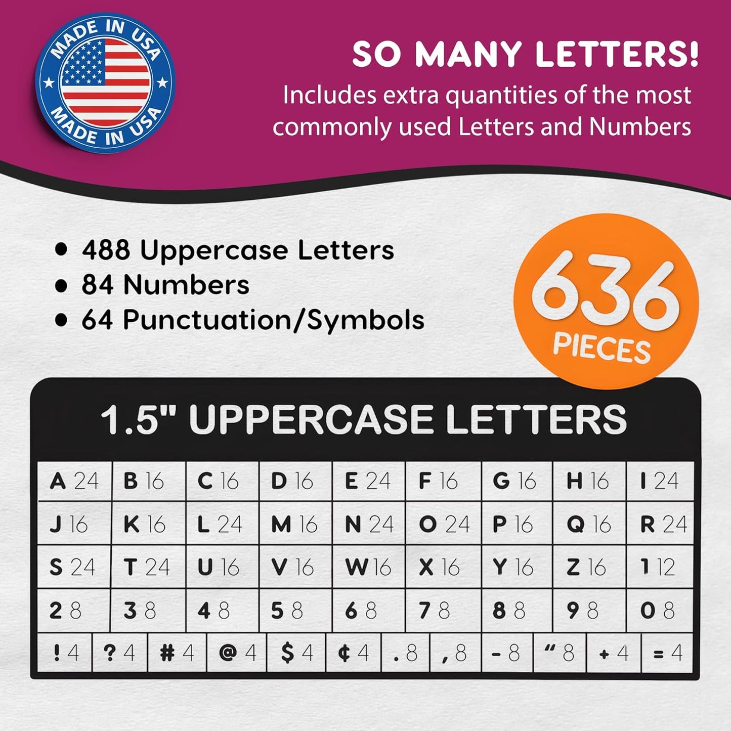 FreshCut Crafts 636 Pcs 1.5 in. White Bulletin Board Letters & Numbers, Capital Alphabet Letters, Numbers, Punctuation, US Made Card Stock Punch Out Letters for Posters, Bulletin Boards, Classroom