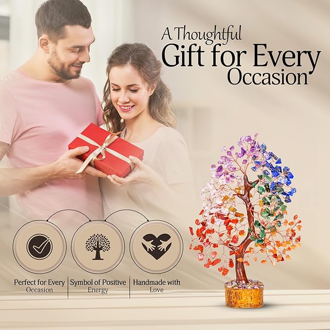YATSKIA Seven Chakra Crystal Tree, Gemstone Tree of Life, Birthday Gifts for Women, Home Office Decor, Feng Shui Decor, Crystal Gifts