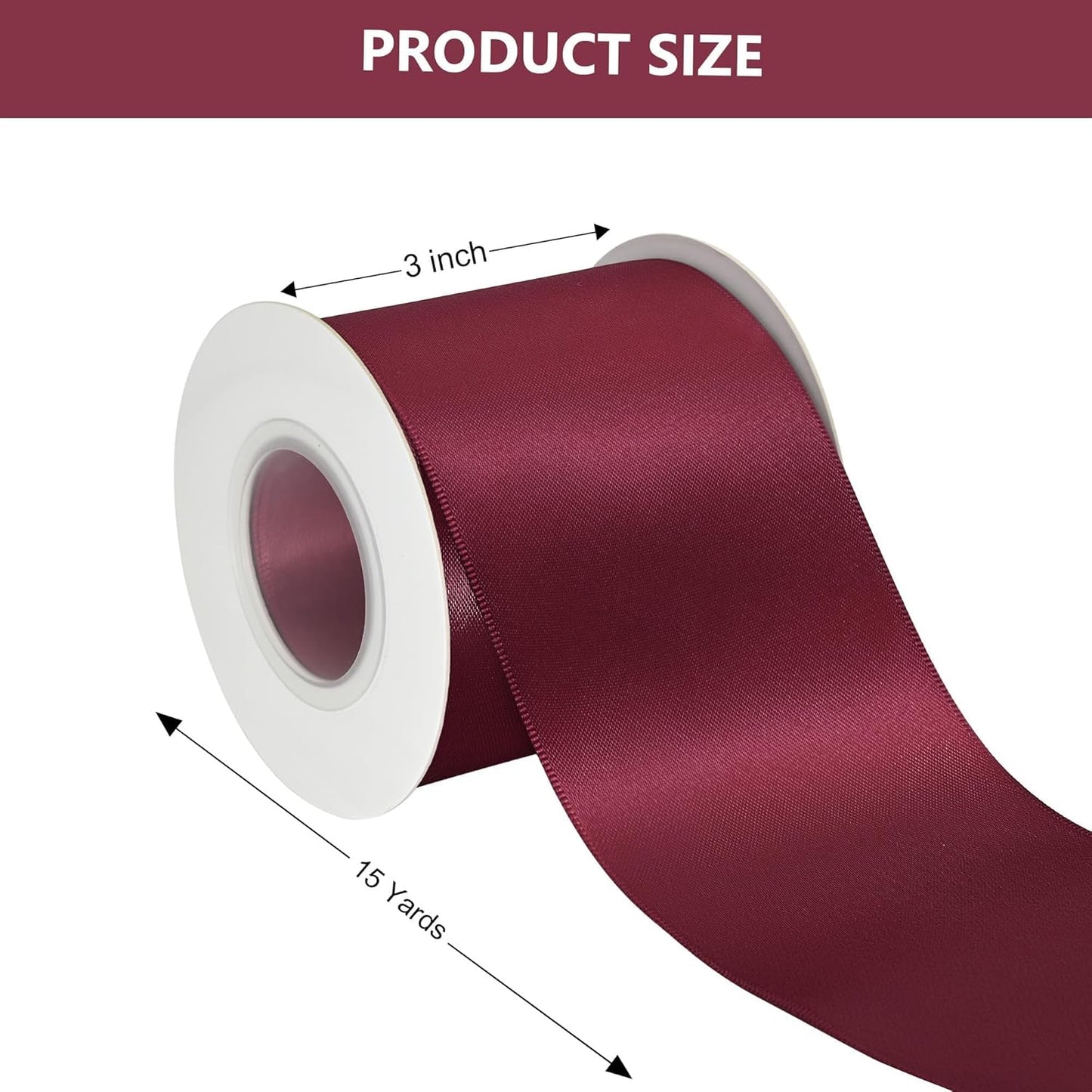 Wine Satin Ribbon 3 Inch X 15 Yards Solid Color Double Faced Ribbons Perfect for Crafts Wedding Decor Bow Making Arts Sewing and More