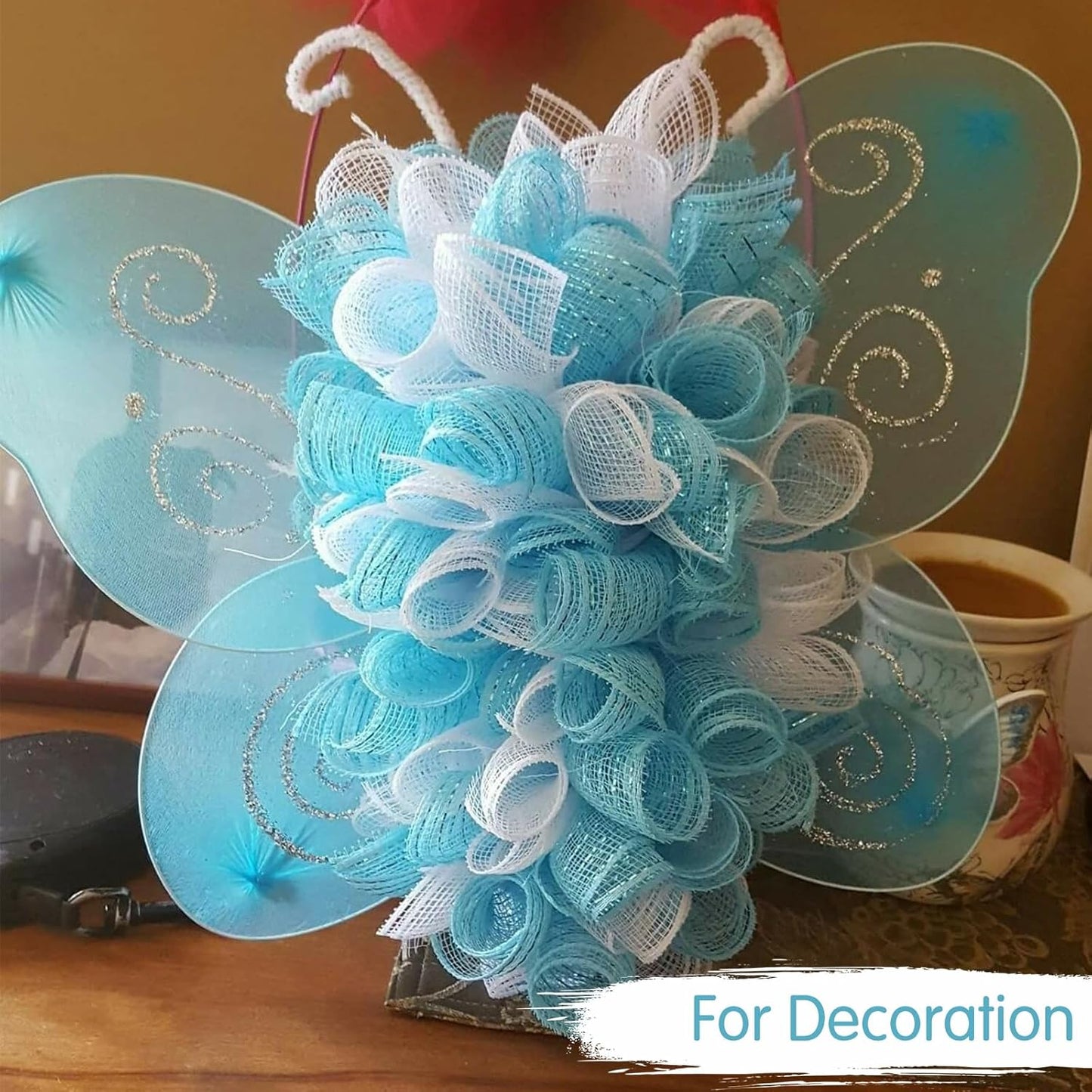 TONIFUL 2 Rolls 10 Inch Blue Decorative Mesh Ribbbon Rolls, Fabric Mesh with Foil for Wreath Supplies, Front Door Wreath Crafts Tree Decor Christmas NewYears Halloween Decoration (10 yds/roll)