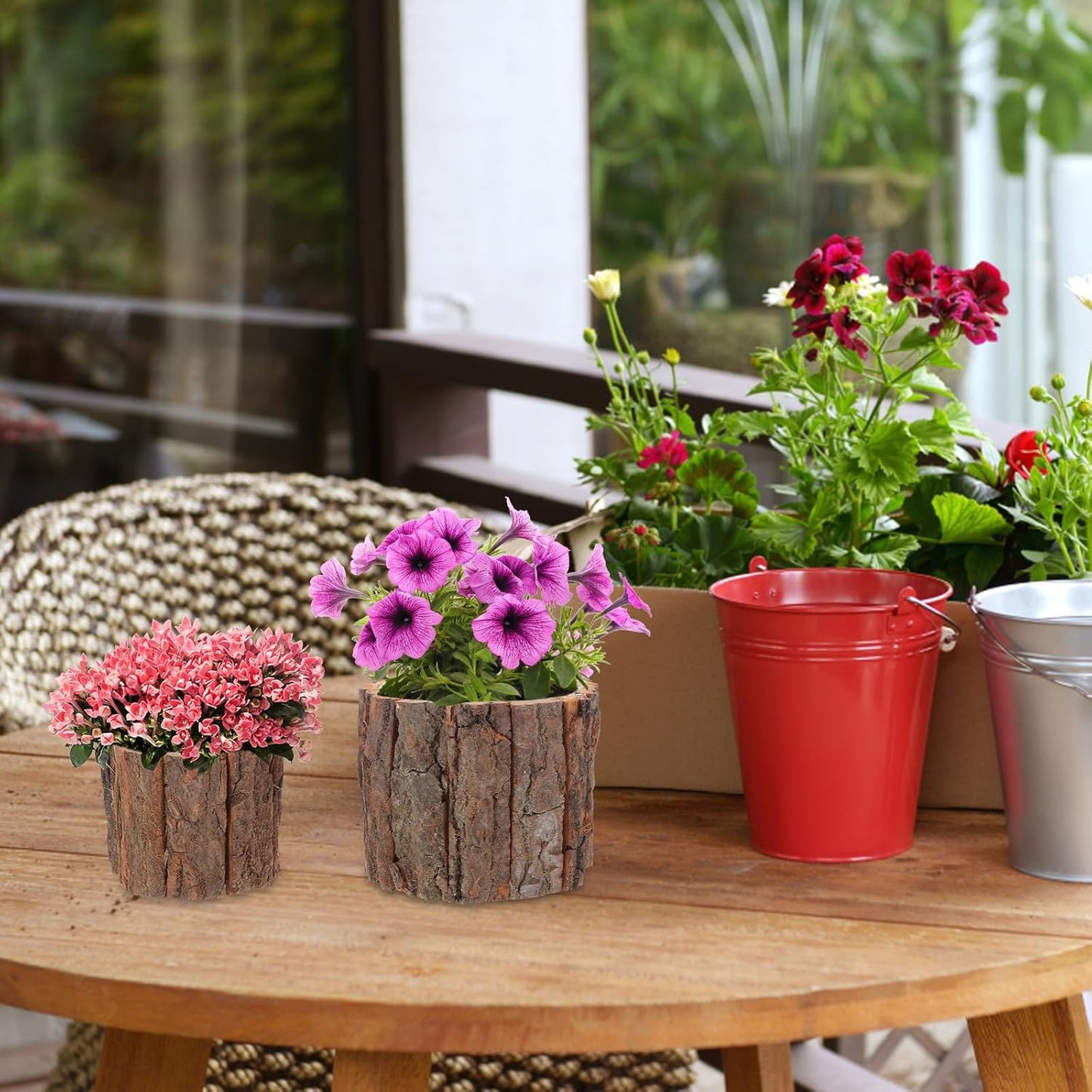 ARTIBETTER Bark Planter Pot 2pcs Wood Bark Pot Natural Log Succulent Planter Pots for Indoor Plants Rustic Tree Stump Plant Pot Farmhouse Bucket for Home Art Decor