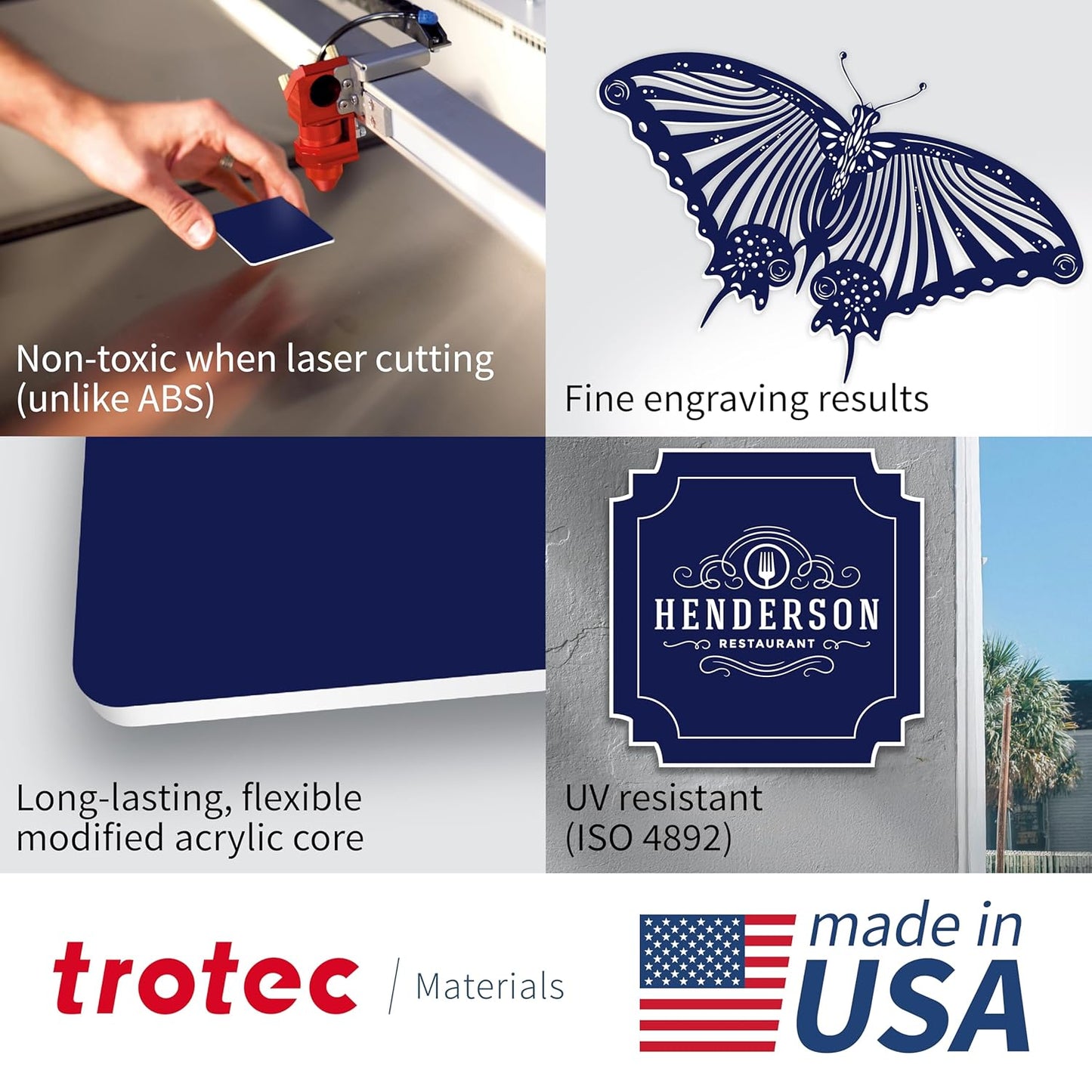 Trotec TroLase | 12"x12"x1/16", 8 Pcs | Blueberry/White | 2 Ply | Modified Acrylic | Laser Engraving Double Color Plastic Sheet | Engraving Blanks for Laser, Saw, Guillotine | Made in USA