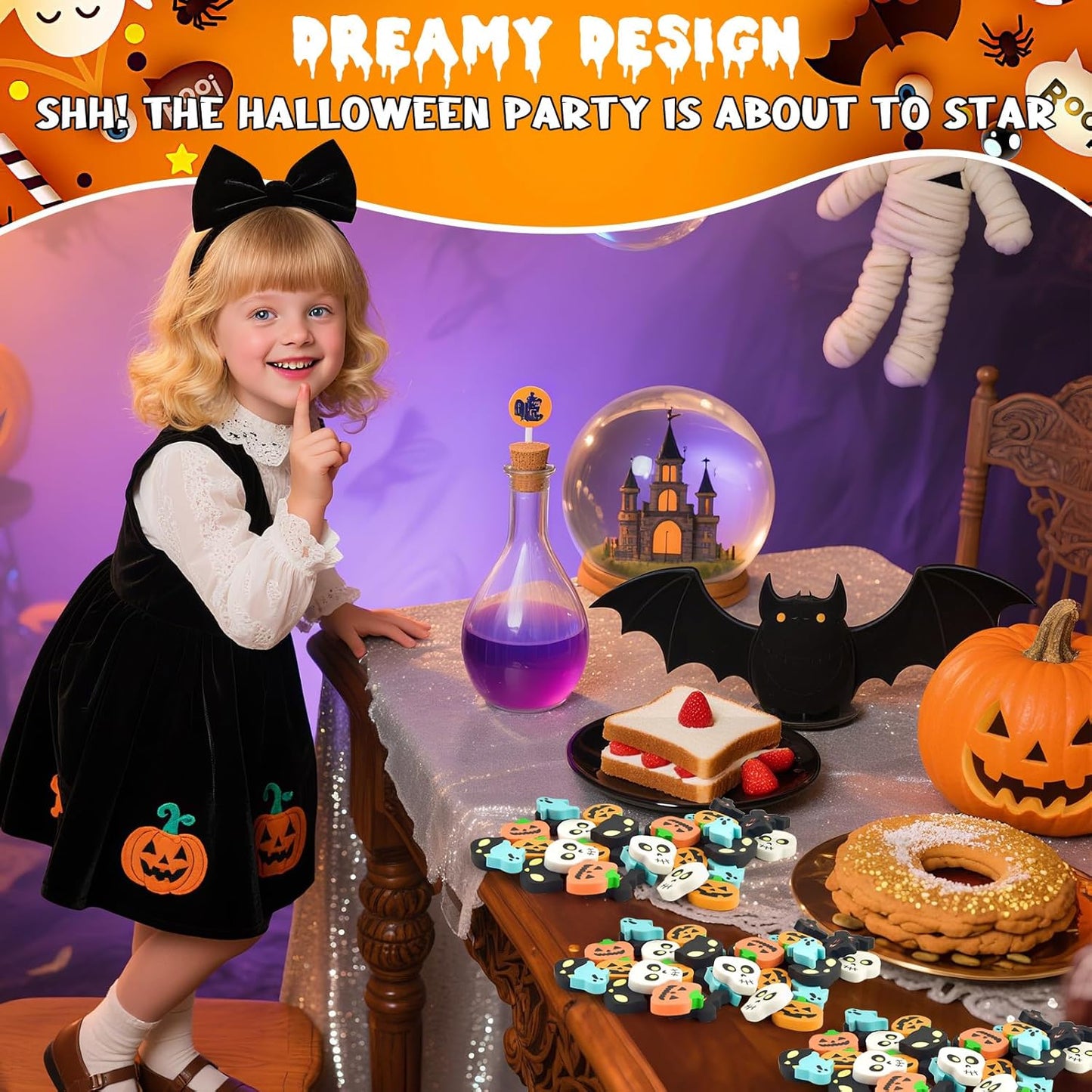 90 Pcs Halloween Mini Erasers for Kids, PLULON Goody Bag Fillers Pumpkin Black Cat Bat Skull Ghost Erasers Bulk Novelty Funny Halloween Classroom Trick or Treat Party Favors Gift